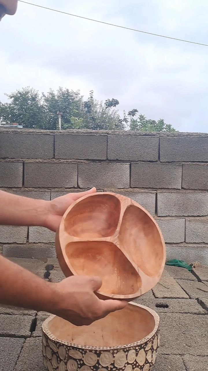 ظرف چوبی سه‌قسمتی سرو آجیل و پذیرایی